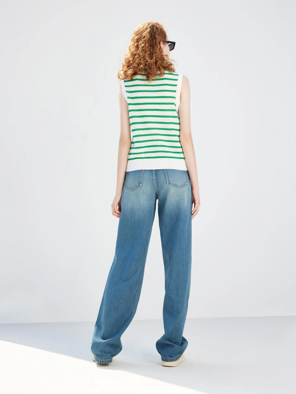 Wool Stripe Cropped Knit Top