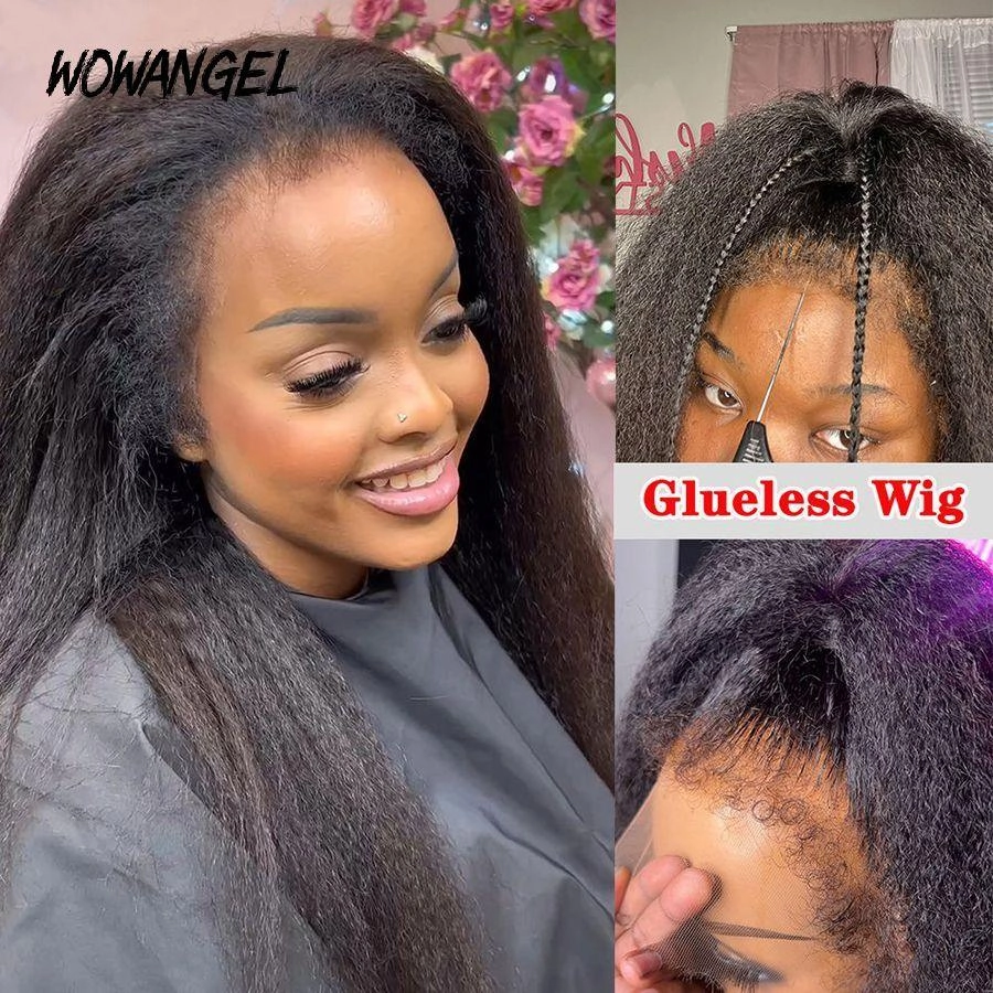 WOWANGEL 4C Edges 360 Invisible Strap HD Lace Wig Kinky Straight