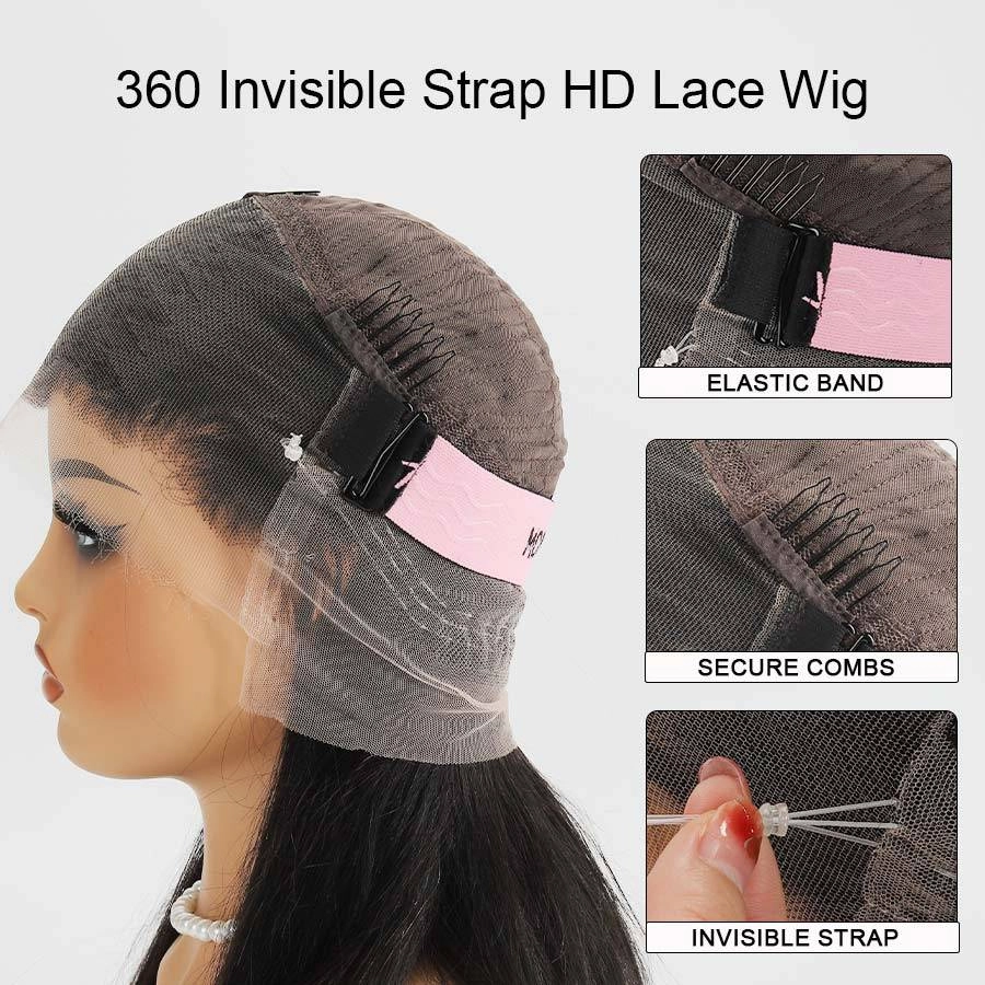 WOWANGEL 4C Edges 360 Invisible Strap HD Lace Wig Kinky Straight